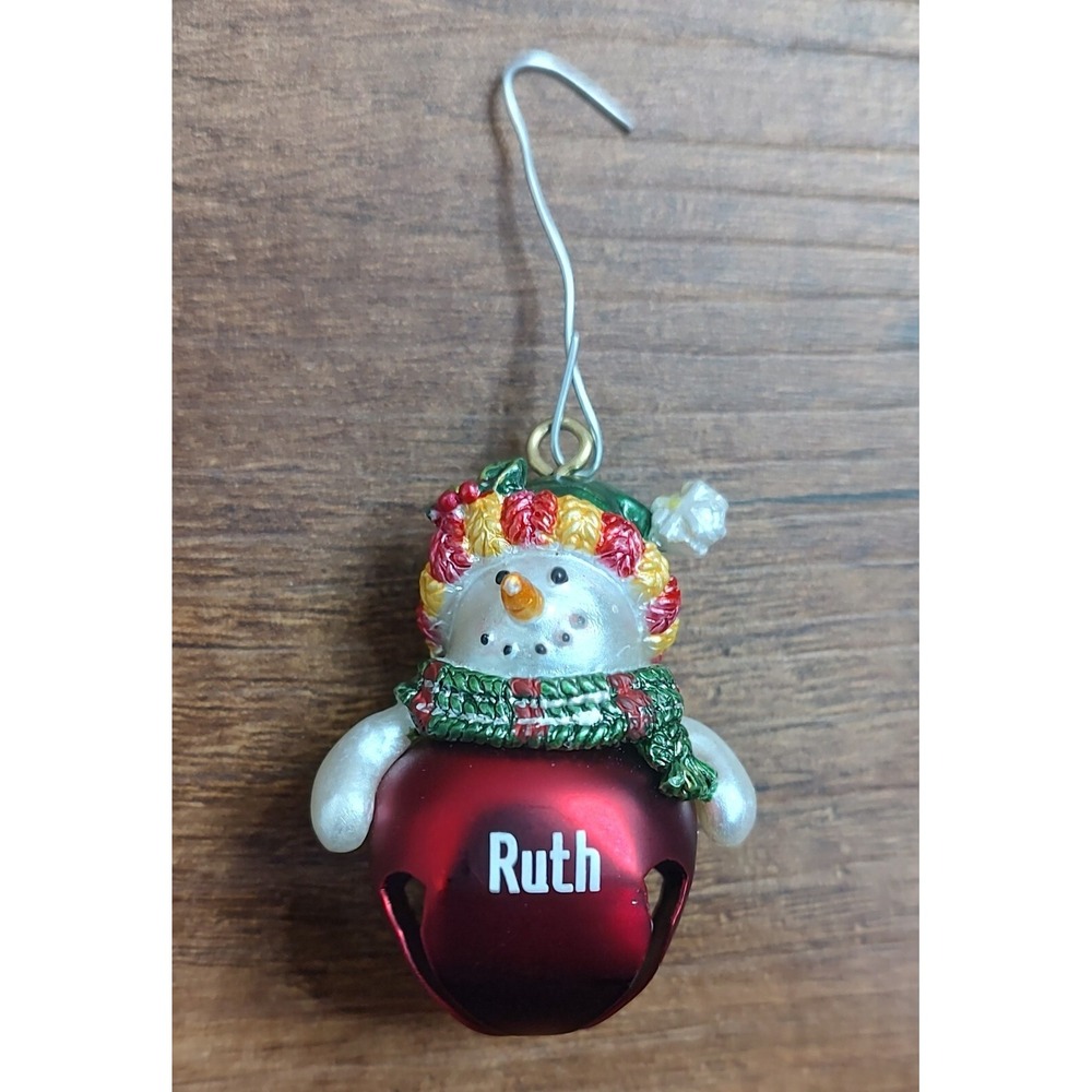 Vintage Ruth the Snowman Personalized Jingle Bell Ornament A4